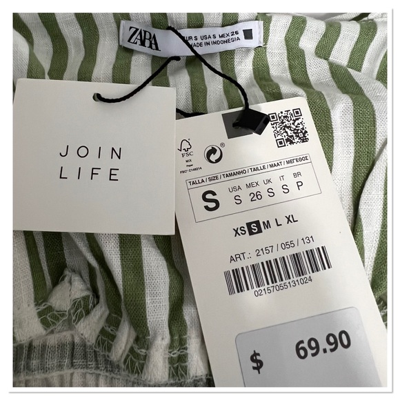 ZARA Striped Frill Ruffle Midi Viscose & Linen Sundress Sz S Green & White NWT - Picture 7 of 8